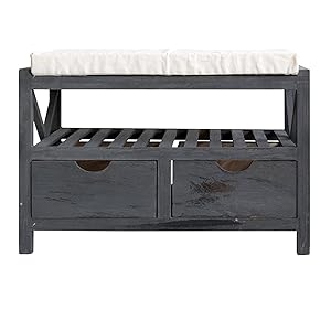 Mobili Hallway Bench with 2 Drawers 1 Shelf Storage Bench Grey Vintage Shabby Chic Bedroom Bathroom - Dimensions: 43 x 65 x 34 cm (H x L x W) - Item RE4551