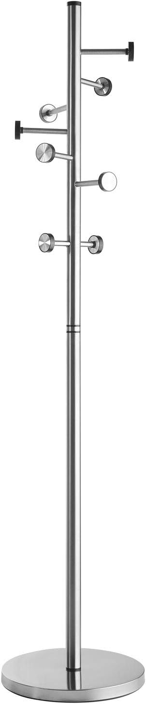 Coat Stand Stainless Steel with 8 Hooks Freestanding Approx. 41 x 182 cm Silver Space Saving