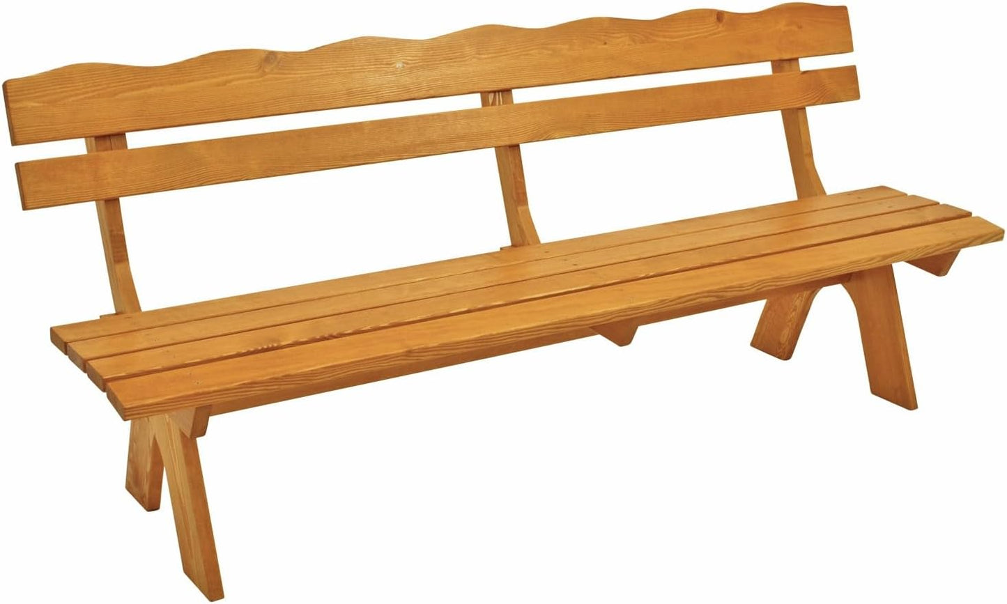 Freital Garden Bench XXL 4-Seater 200 cm Solid Pine Wood Light Varnished Stable Outdoor