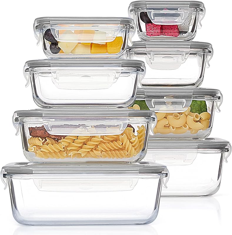 Vtopmart 8 Pack Glass Food Storage Containers with Airtight Lids, Glass Meal Prep Containers, Bento Boxes for Lunch, for Microwave, Oven, Freezer and Dishwasher, BPA Free