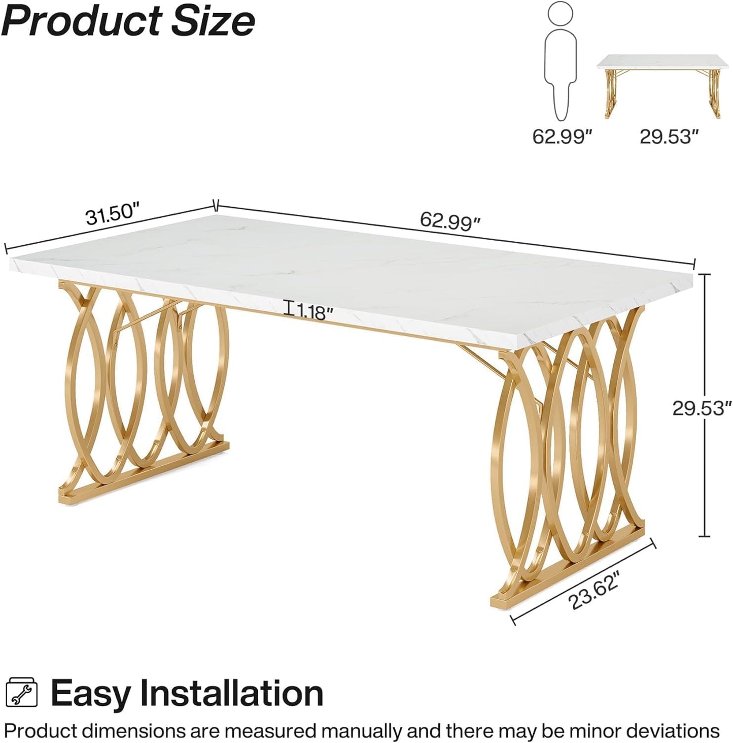 Moderner Esstisch für 6 Personen, Tisch Wohnzimmer, 160 x 80 x 75 cm, Rechteckig, Küchentisch, Esstisch für Esszimmer und Küche, Wohnzimmer, Moderner-Design, Weiß und Gold