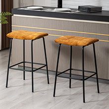 Set of 2 Bar Stools Faux Leather Padded Kitchen Stool with Footrest Seat Height 71 cm Yellow/Brown