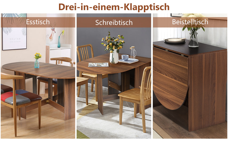 Esstisch klappbar, Küchentisch aus Holz, Esszimmertisch für 4-7 Personen, bis 60 kg belastbar, für kleine Räume, 163 x 80 x 75 cm