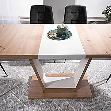 Designer Dining Table GS-777 Artisan Oak - White Matt Extendible 120 - 160 cm