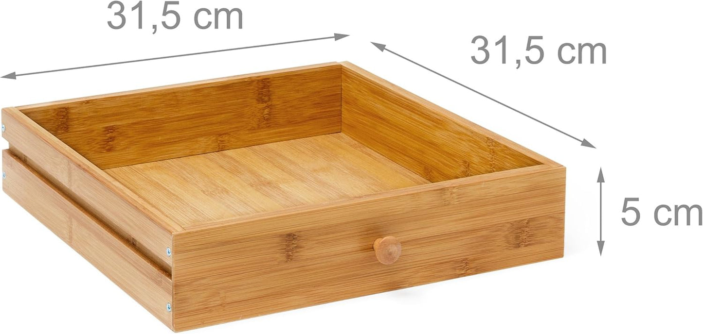 Bambus Beistelltisch mit Schublade H x B x T: ca. 51,5 x 40,5 x 30,5 cm Nachttisch aus robustem Holtz als schmale Nachtkonsole mit Schubfach als kleiner Tisch mit 2 Ablageflächen, natur