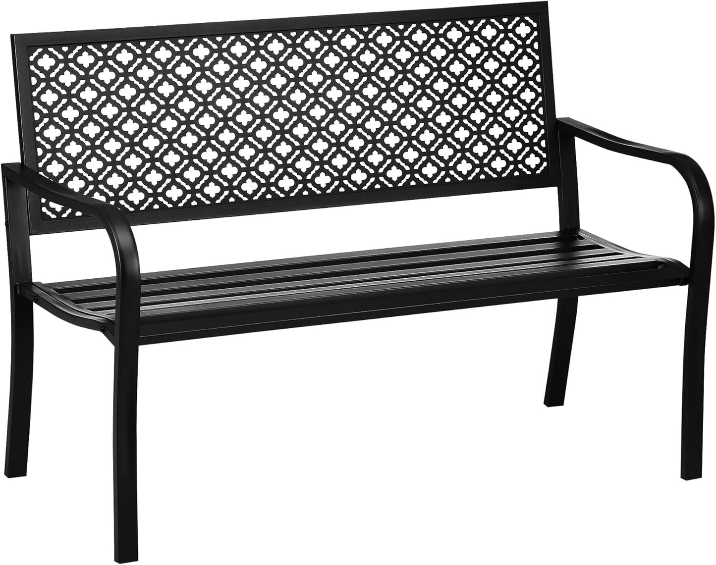 Steel Garden Bench, 2 Seater Park Bench with Backrest & Armrest, Floral Bench for Garden, Balcony, Max. 240 kg, Black, 127 x 63 x 83 cm