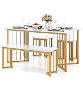 Esstisch mit 2 Bänken, 3-teilige Essgruppe, Küchentischset mit Metallgestell, Esszimmergruppe für 4 Personen, Industriedesign, Bartisch Set für Esszimmer Küche (Rustikales Braun)