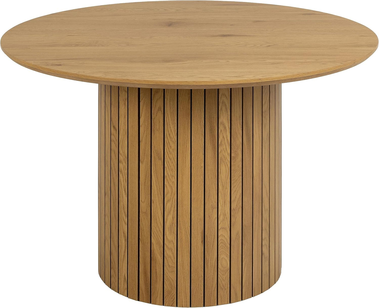 Design Furniture Yaron Wild Oak Effect Dining Table for 4 People, Column Base with Slat Front, Round Dining Table, Diameter 120 x Height 75 cm, Natural