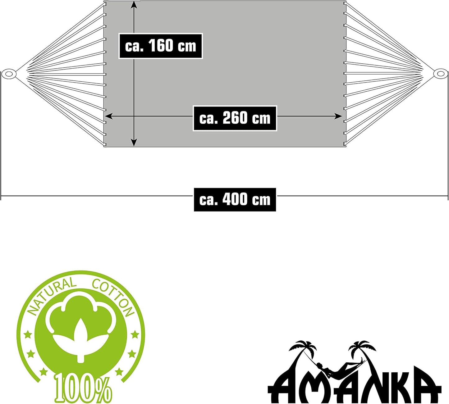 XXL Hammock 2 people 400X160 CM | Load Capacity up to 150 kg/100% Cotton | Amanka Multi-Person Hammock, multicoloured