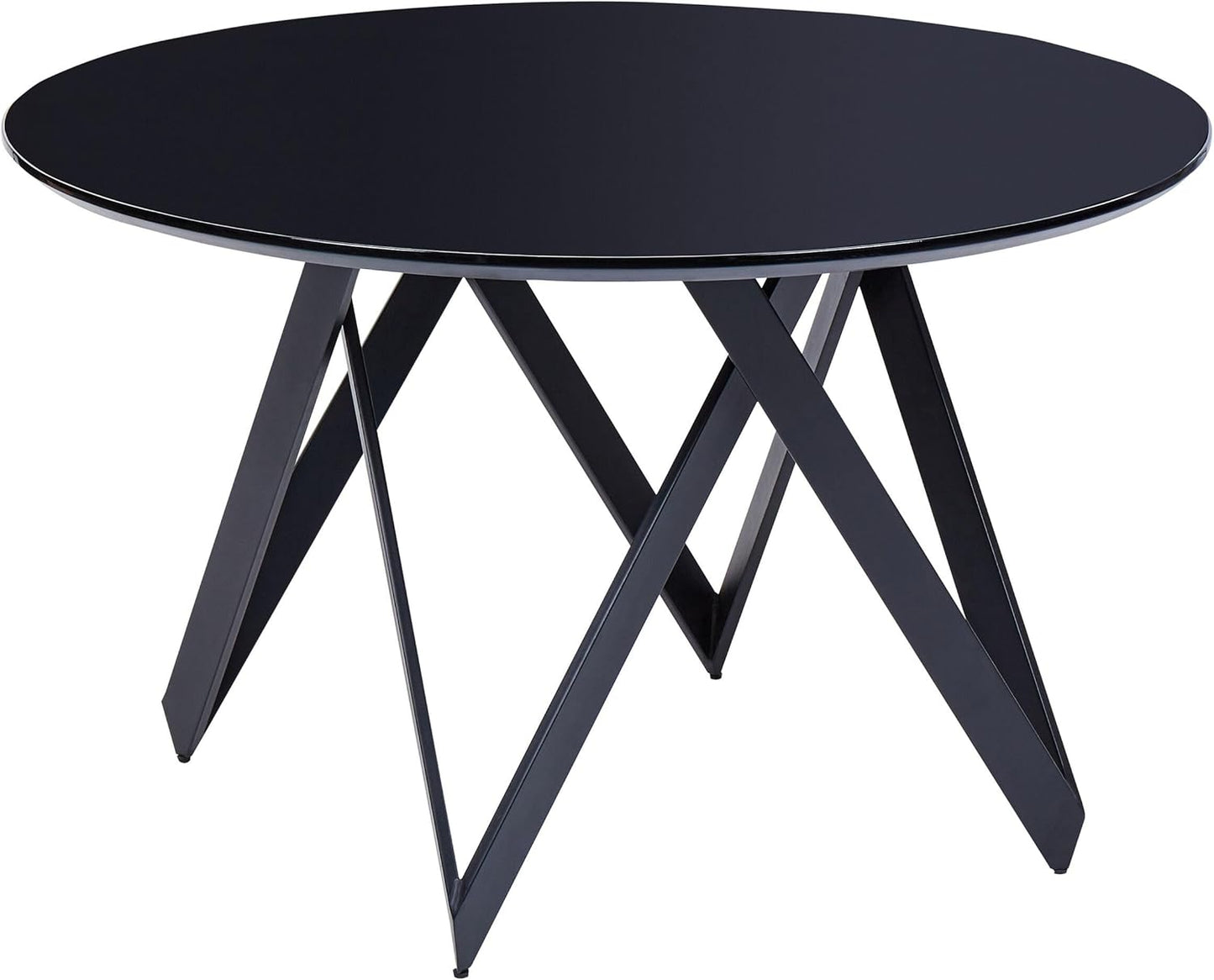 Dining Table Glossy Black 120 cm Round MDF Board Steel for Dining Room