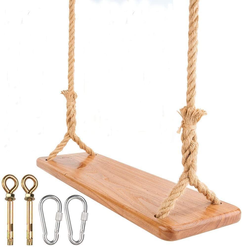 Wooden Swing Seat for Adults, Morwealth Outdoor Wooden Swing 55 x 19.5 x 3 cm, Load Capacity: 160 kg, Children's Swing with Adjustable Hemp Rope for Indoor and Outdoor Use, Extra Board Swing