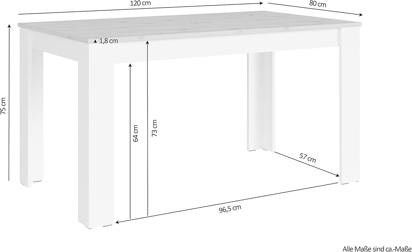 Esstisch NORI/Moderner Küchentisch in Eiche-Optik/Untergestell Melamin weiß/Großer Tisch / 120 x 80, H 75 cm