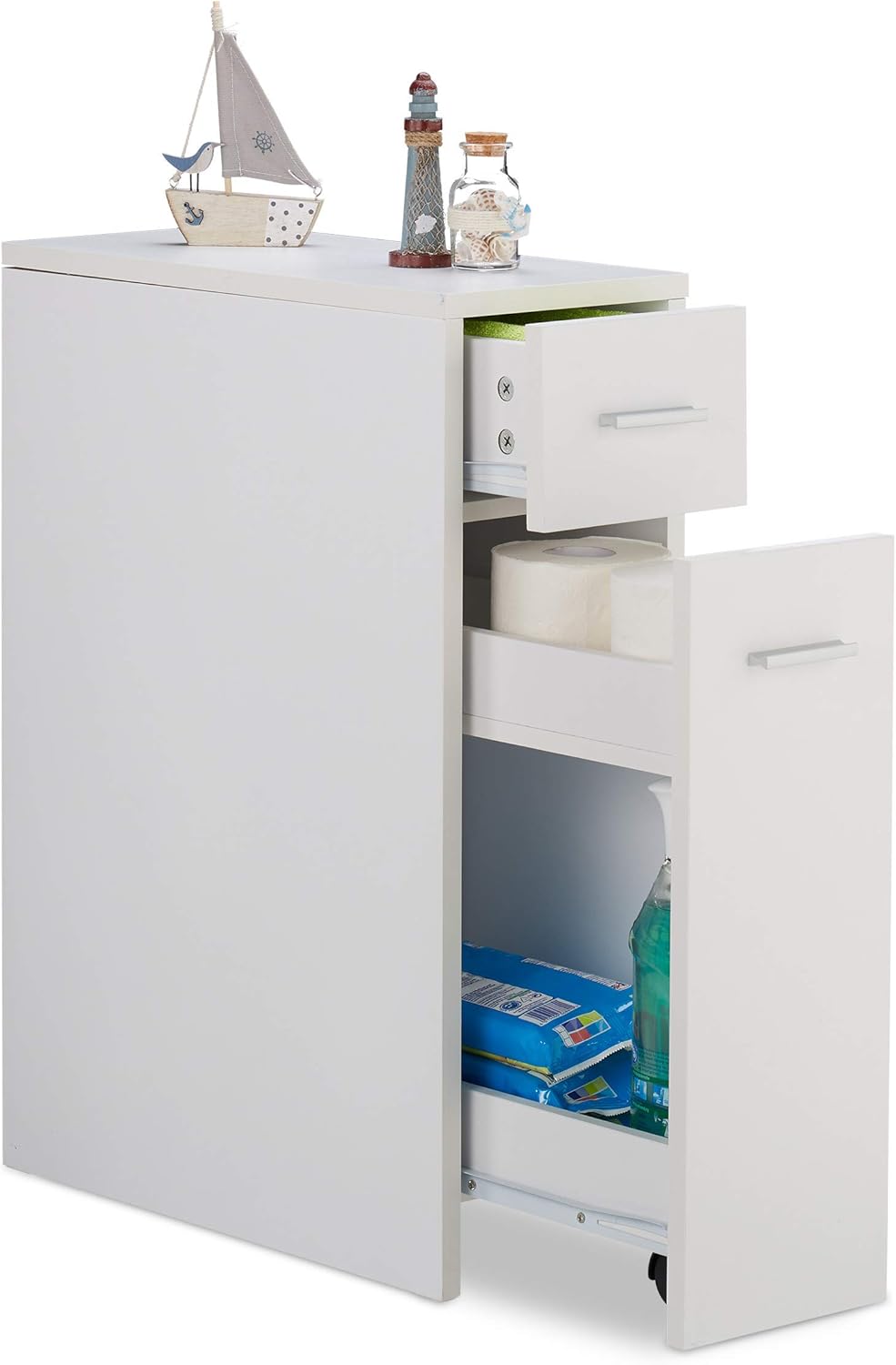 Relaxdays 1 x Alcove Cabinet with 2 Drawers for Bathroom, Kitchen, Living Room, Space Saving Alcove Shelf, H x W x D 61.5 x 20 x 45 cm, White