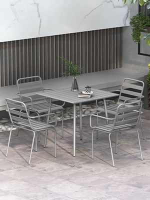 5-Piece Garden Furniture Set with 1 Dining Table 4 Stacking Chairs Garden Set for Balcony Patio Steel Light Grey