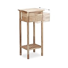 Walnut Side Table with Drawer, 2 Shelves, Telephone Table, Tall Wooden Table, HxWxD: 80 x 35 x 30 cm, Natural