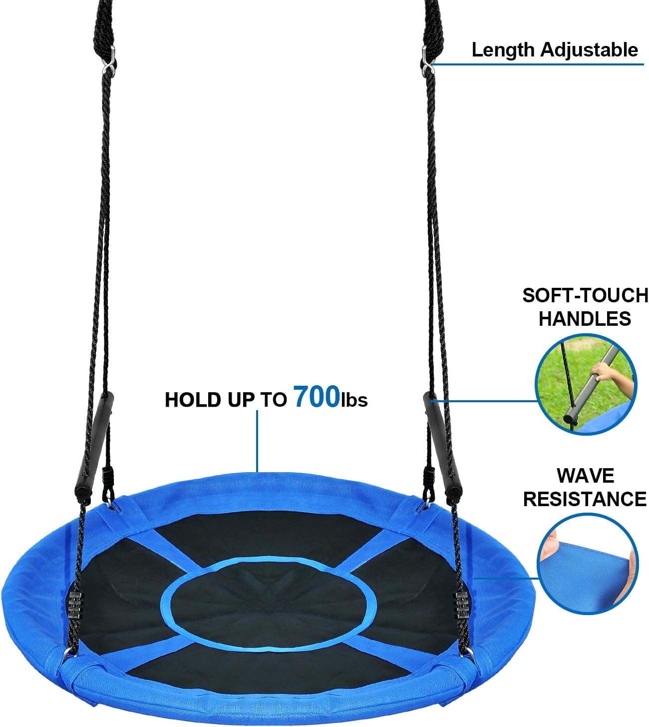 Saucer Tree Swing 46 Inch, 800 lb Weight Capacity Outdoor Swing with Tree Strap, Textliene Fabric Waterproof Steel Frame and Carabiner for Playground and Backyard, New Year Day Gifts (Blue)