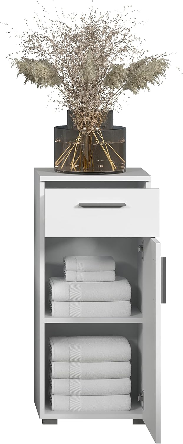 trendteam smart living - Wons - Chest of Drawers - White High Gloss - Timeless Bathroom Cabinet - (W x H x D) 37 x 83 x 31 cm - Bathroom Chest of Drawers with Vertical Milled Door - with