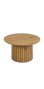 Design Furniture Yaron Wild Oak Effect Dining Table for 4 People, Column Base with Slat Front, Round Dining Table, Diameter 120 x Height 75 cm, Natural