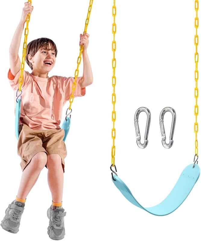 TURFEE Swing for Outdoor Swing Set - Pack of 1 Seat Replacement Kit with Heavy Duty Chains - Backyard Swingset Playground Accessories for Kids (Blue)