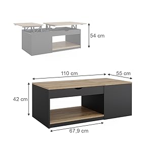 Coffee Table, Black, 110 x 54 cm