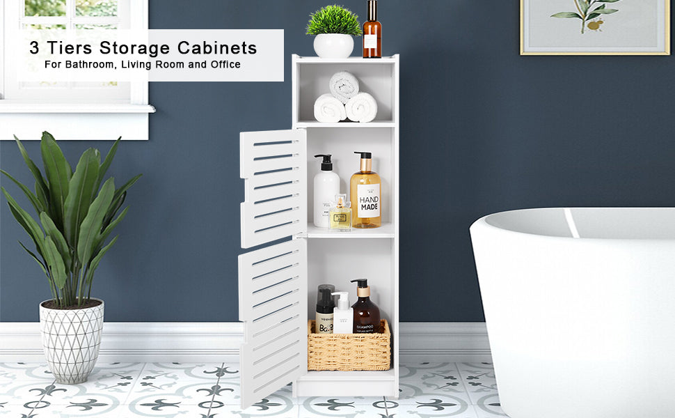 aimu Waterproof Bathroom Cabinets, Bathroom Storage Units with Open Storage Shelf, Freestanding Floor Cabinets, Corner Organiser for Bedroom, Kitchen, Hallway, White, 74 x 20 x 24 cm