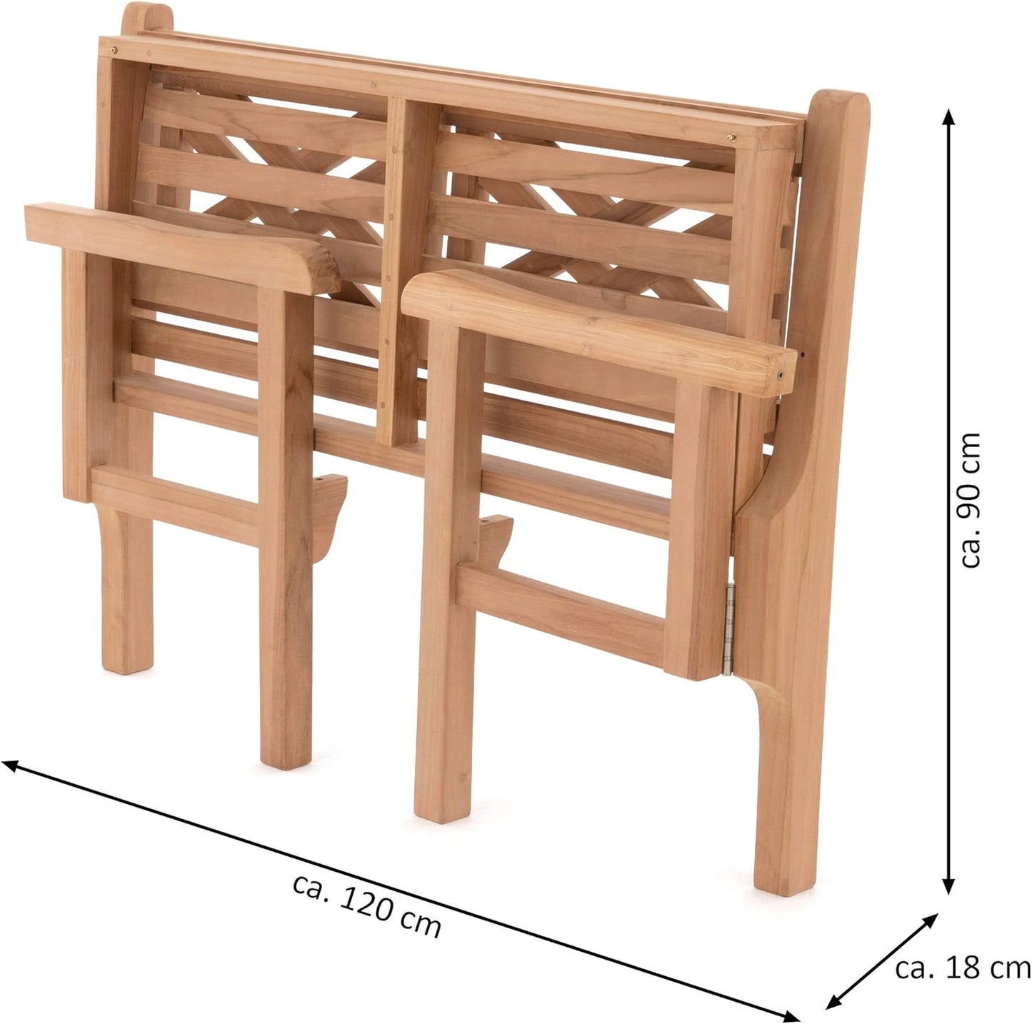 2-Seater Folding Park Bench 120 x 61 x 91 cm Foldable Garden Bench Teak Wood Treated High Quality Solid Pure Handmade Weatherproof Frisian Bench