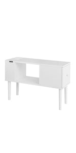 Side Table with Slot for iPad, Newspaper Stand, Coffee Table with Wheels, White, Width Approx. 45 x 58 x 35 cm