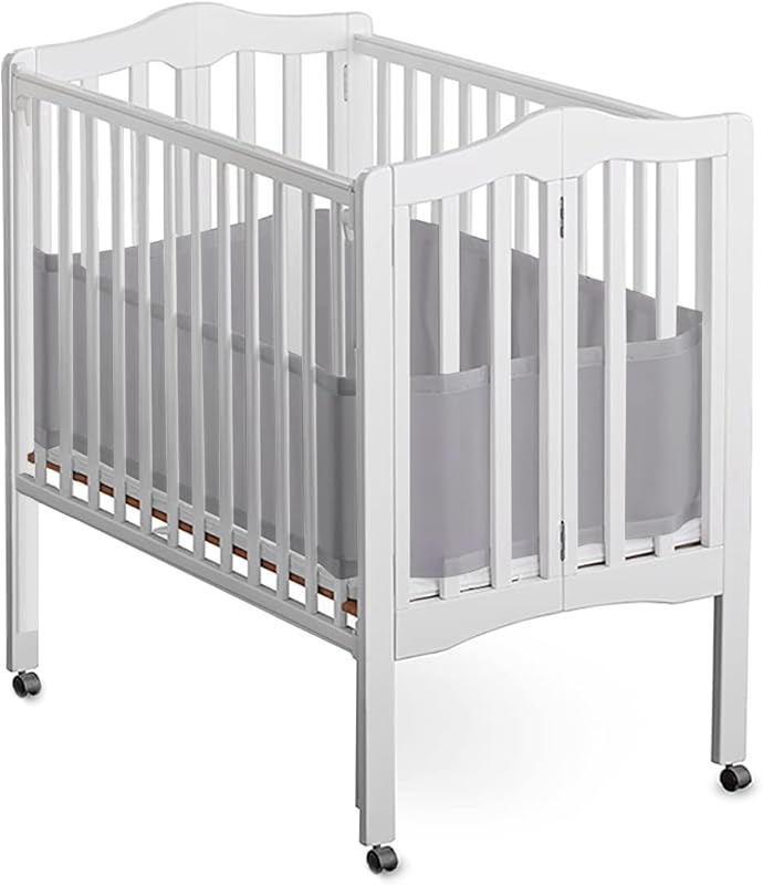 Mini Crib Breathable Mesh Liner by BreathableBaby, Classic 3mm Mesh, White, Size 4M Covers 4 Sides FITS MINI CRIBS WITH 38x24” MATTRESS ONLY