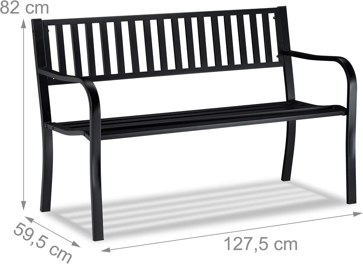 Garden Bench, Comfortable 2 Seater, Heavy Duty Metal Bench for Patio, Balcony, HBT 82 x 127.5 x 59.5 cm, Black