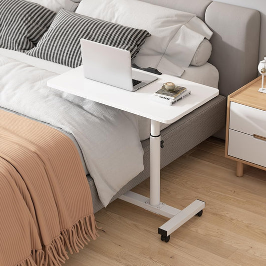 SOUNAY Side Table Bed, C Shape Side Table, Height Adjustable with Wheels Made of Wood and Metal, Care Table for Bed, Small Sofa Side Table, White, Sofa Table, Side Table for Couch, Living Room, 55 x