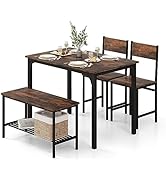 Esstisch mit 2 Bänken, 3-teilige Essgruppe, Küchentischset mit Metallgestell, Esszimmergruppe für 4 Personen, Industriedesign, Bartisch Set für Esszimmer Küche (Rustikales Braun)