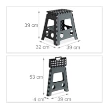 Folding Stool, Camping Stool, Children's Bathroom Stool, up to 150 kg, Plastic, H x W x D: 39 x 39 x 32 cm, Grey/Black