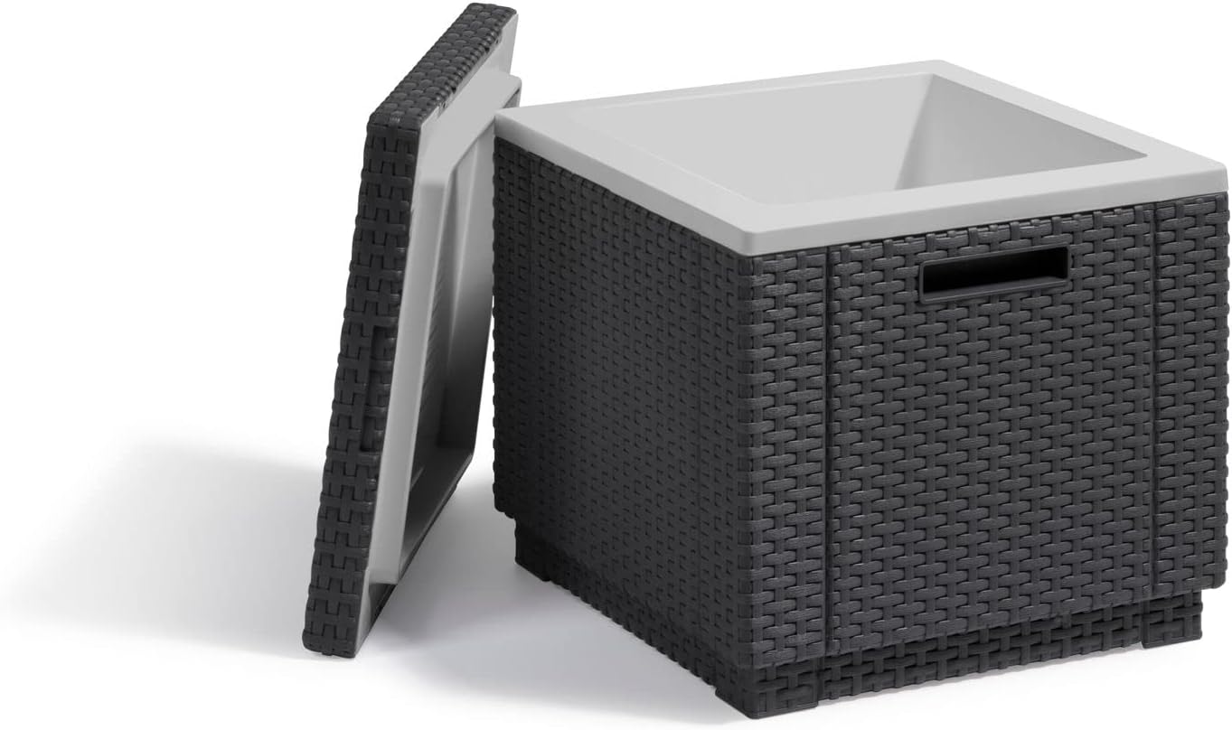 Allibert Daytona Rattan Wicker Look Cool Box Ice Cube – Set of 2 Graphite Sun Lounger with Cushion