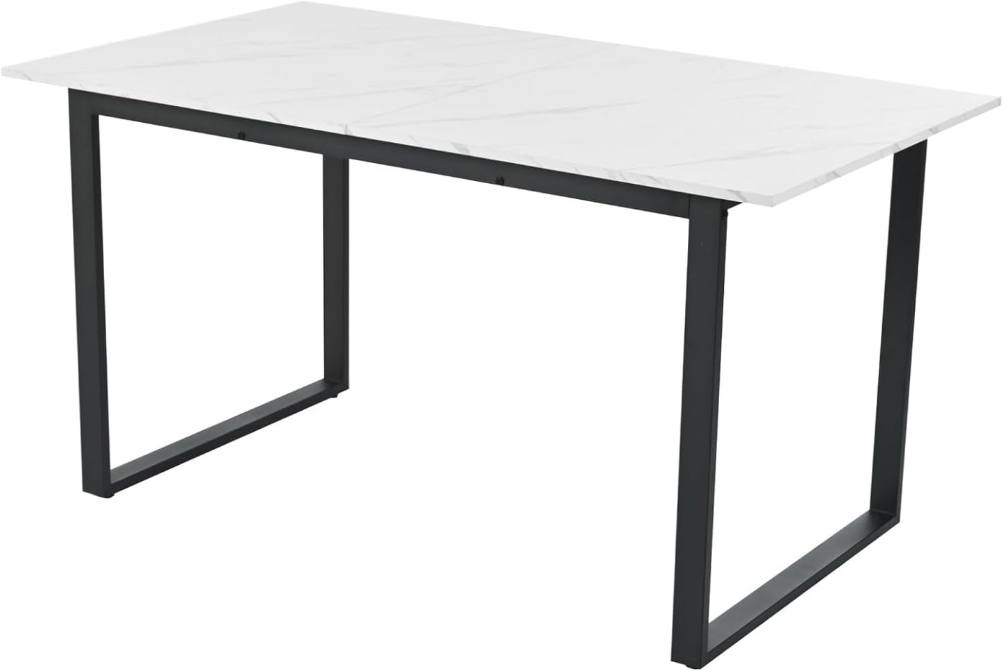 Extendable Dining Table (140/180 x 80 x 75 cm), Kitchen Table with Marble Patterns, White MDF Table Top, Extendable Table, Double Use for Home and Office