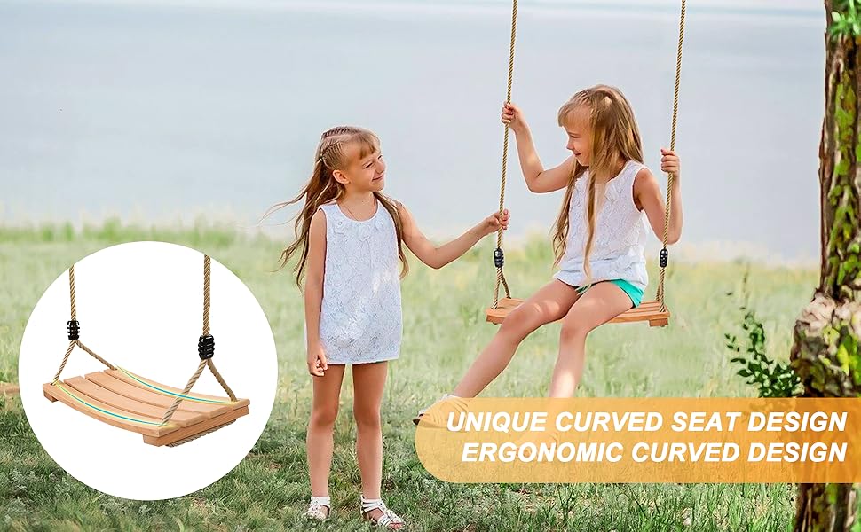 Classic Wooden Tree Swing Seat,Outdoor Tree Swing for Adults and Kids,Wooden Swing Seat with Strong Rope,Indoor/Outdoor Swing Seat for Garden, Patio, or Front Porch