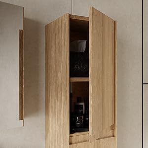 City Bathroom Furniture Set 3-Piece 60 cm | Wash Basin | Mirror Cabinet | Base Cabinet | Sonoma Oak | Soft Close Doors & Invisible Handles | Natural Style | Bathroom Furniture Washbasin