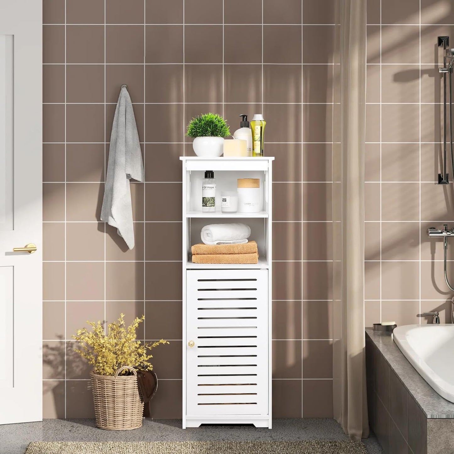 Waterproof Bathroom Cabinet, White Base, Standing Storage Cabinet, Home Storage, Furniture Shelf, Suitable for Toilet, Bedroom, Kitchen, Living Room