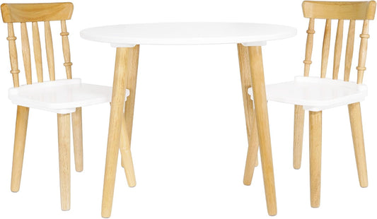 Le Toy Van - Honeybake - Table and Chairs - Kids Table and Chair Set - Natural Wood and White Chair and Table - 2 Chairs and 1 Table Set - Childrens Table and Chair Set - Age 3+ Years