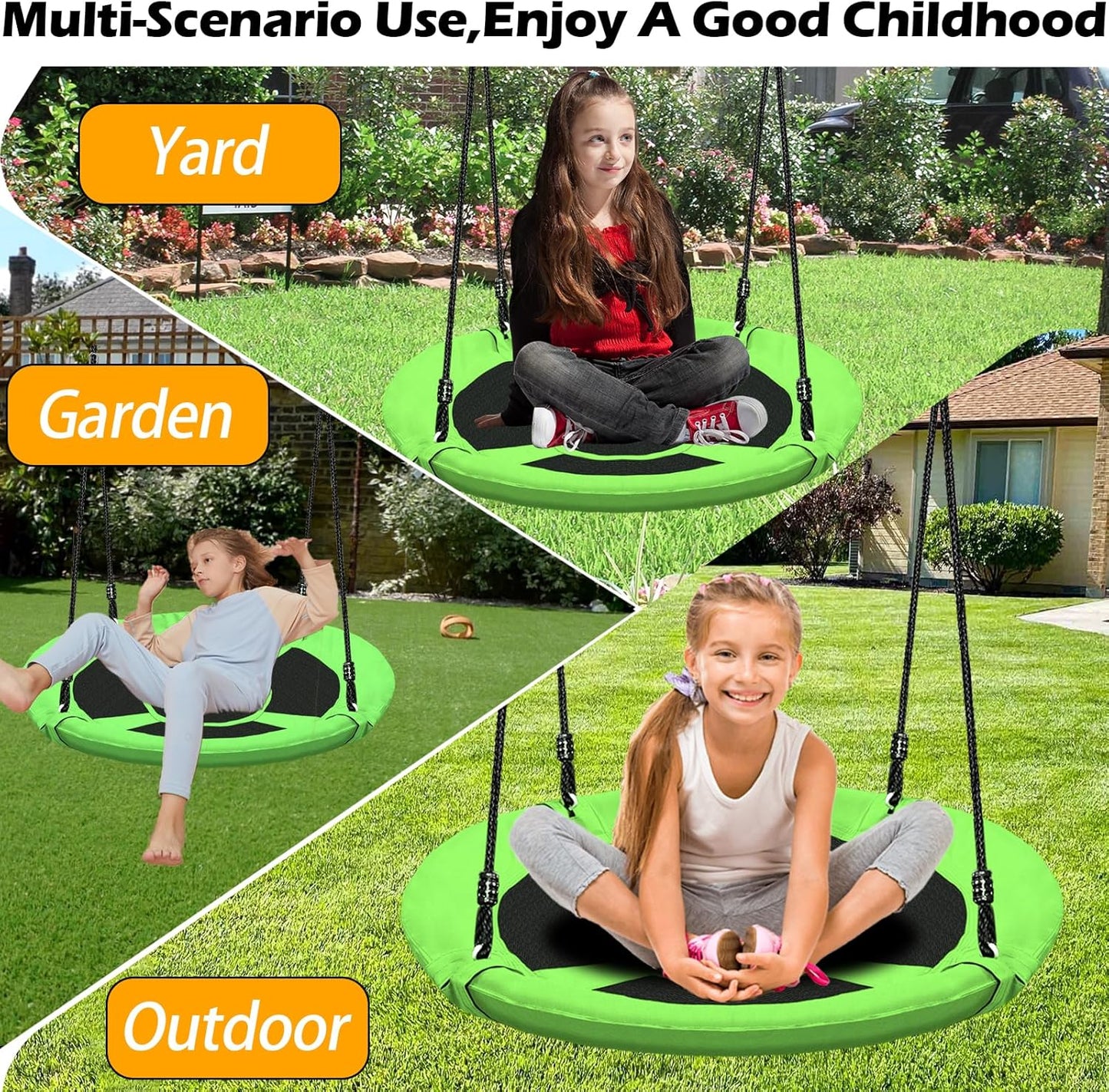 40 Inch Green Saucer Tree Swing Set for Kids Adults 500lb Weight Capacity Waterproof Flying Swing Seat Outdoor Playground, Backyard