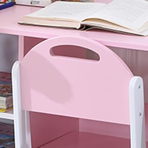 Kids Desk and Chair Set, Children Study Desk with Storage Shelf, Wooden School Study Table, Writing Table for Home School Use(Pink White)