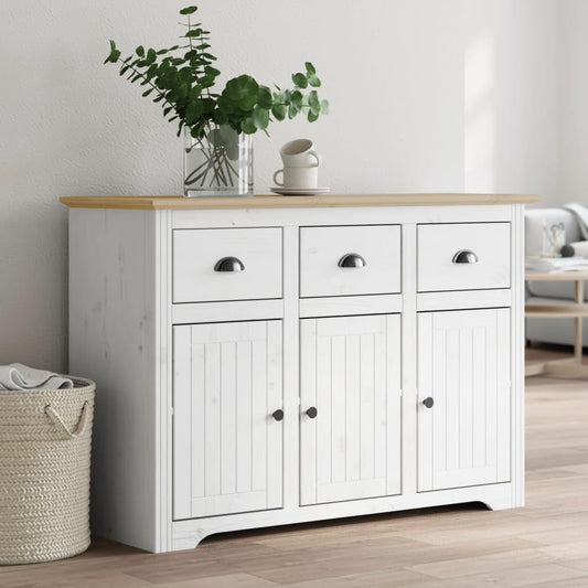 Sideboard, White and Brown, 115 x 43 x 79.5 cm, Solid Pine Wood, Chest of Drawers, Bedroom, Dressers & Sideboards, Living Room Cabinet, Hallway Chest of Drawers, Room Furniture