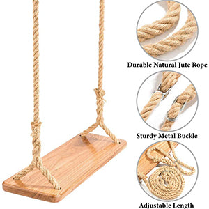 Wooden Swing Seat for Adults, Morwealth Outdoor Wooden Swing 55 x 19.5 x 3 cm, Load Capacity: 160 kg, Children's Swing with Adjustable Hemp Rope for Indoor and Outdoor Use, Extra Board Swing