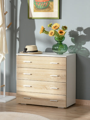 Chest of Drawers with 4 Drawers Bathroom Cabinet Drawer Cabinet for Bedroom Living Room Oak White 76 x 35 x 72 cm