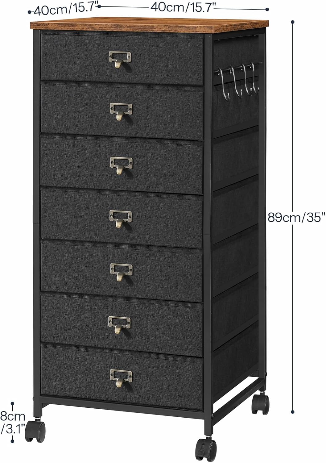 HOOBRO 7-Drawer Vertical File Cabinet, Office Cabinet with Drawers, Filing Cabinet for Home Office, with S Hooks and Nameplates, Sturdy Metal Support, Easy Assembly, Black and Rustic Brown BFK71WJ01