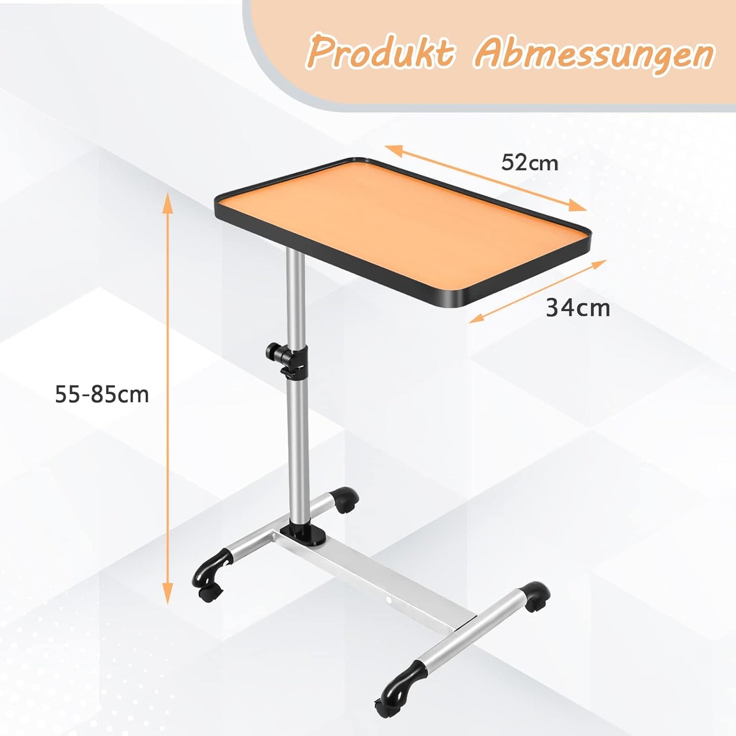 Care Table with Wheels, 52 x 34 x 55-85 cm, Height/Angle Adjustable, Bed Table, Notebook Table, Rolling Table, Side Table with Brakes, Laptop Table, Coffee Table