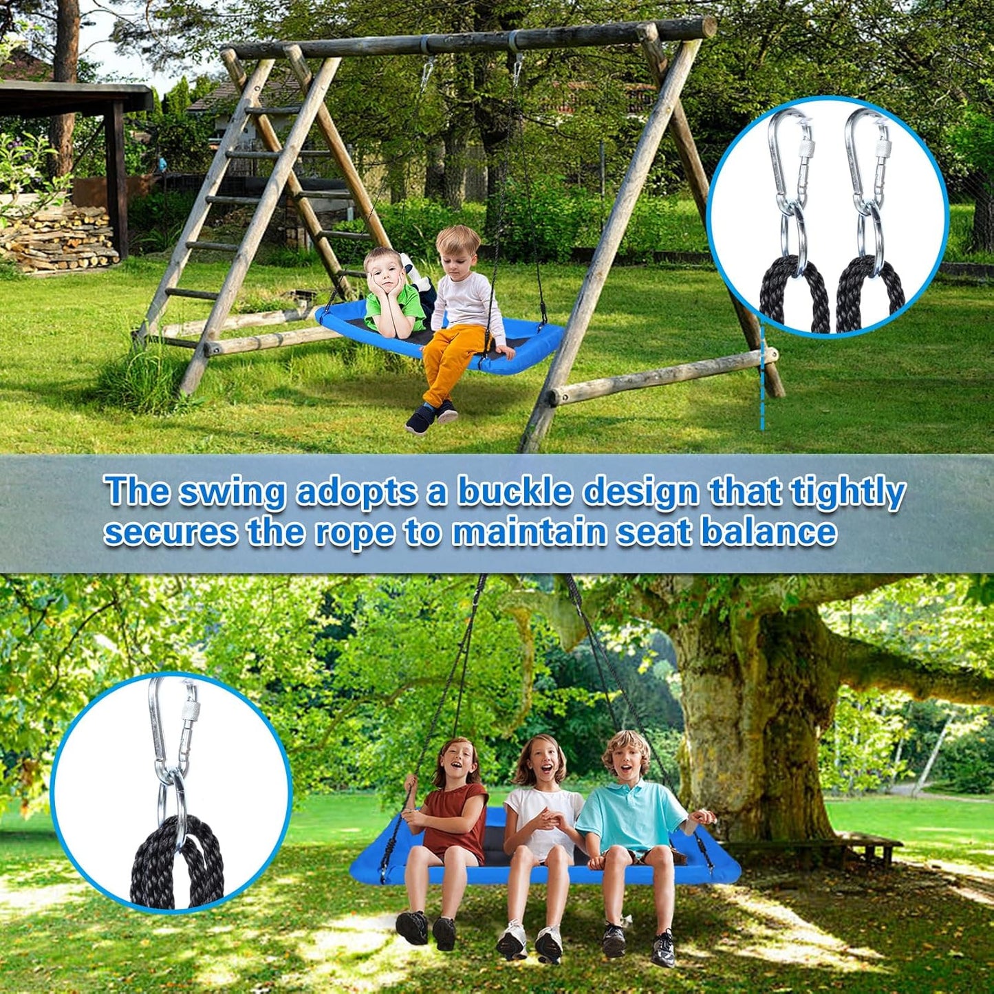 GCCSJ 800lb Giant 60" Platform Tree Swing for Kids and Adults，Rectangular Outdoor Tree Swing with 2 Hanging Straps