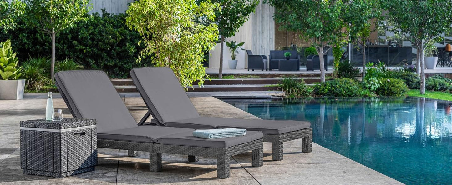 Allibert Daytona Rattan Wicker Look Cool Box Ice Cube – Set of 2 Graphite Sun Lounger with Cushion