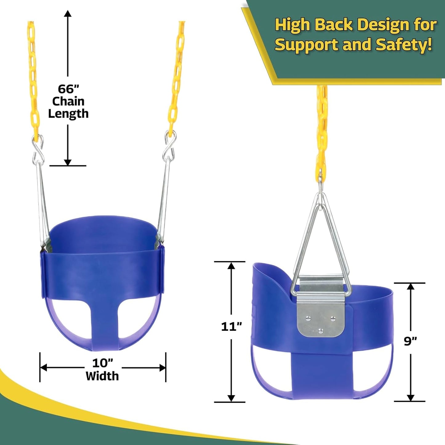 Eastern Jungle Gym Heavy-Duty High Back Full Bucket Toddler Swing Seat | Coated Swing Chains Fully Assembled | Blue Swing Set Accessory