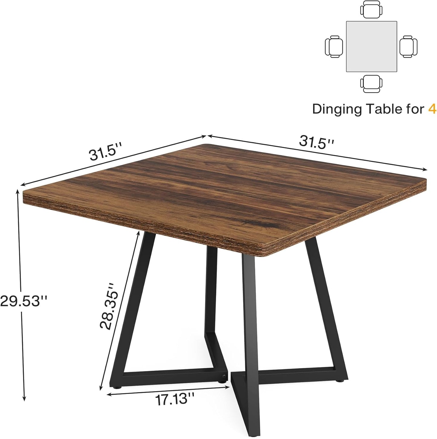 Esstisch küchentisch für 4 Personen, Esstisch klein Esszimmertisch mit Metallfuß im Industriestil, Holztisch für Esszimmer, Wohnung, Esstisch 80 x 80 cm, Braun