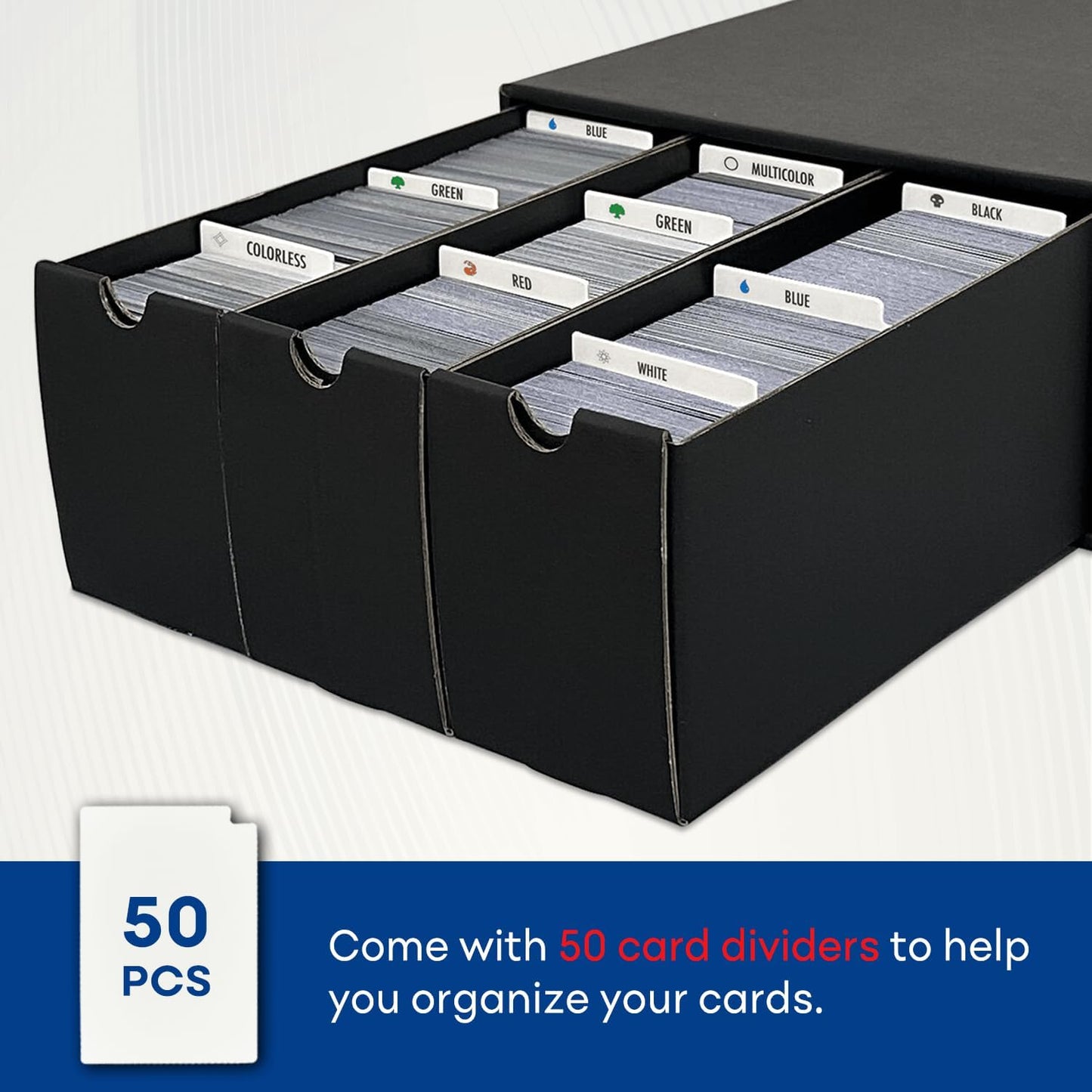 Trading Cardboard Card Storage Box - with 12 600-Count & 50 Card Dividers, Collectors Card Organizer Box for MTG Baseball Card Collection